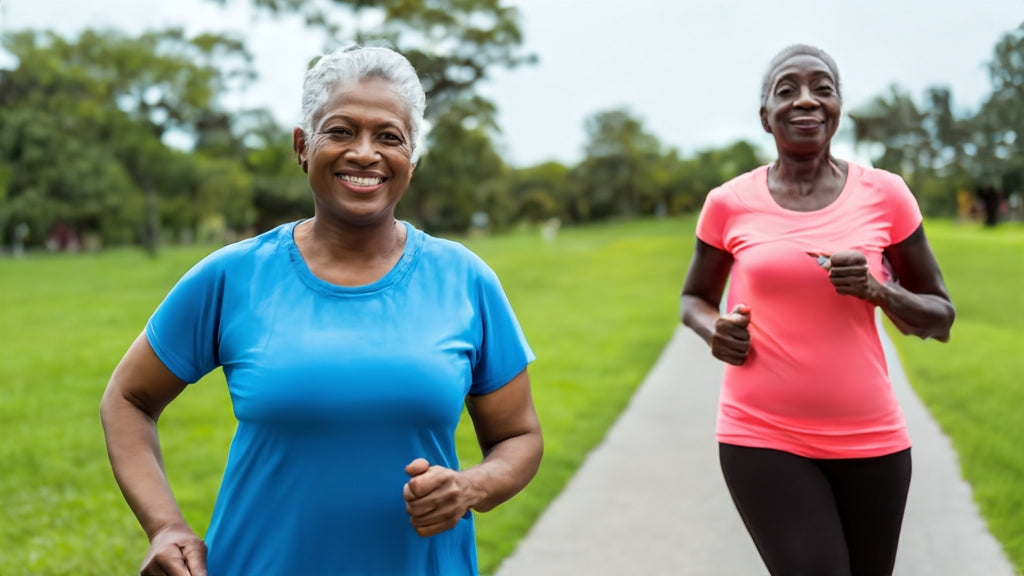 Top 10 Exercise Routines for Seniors: Two women walking quickly